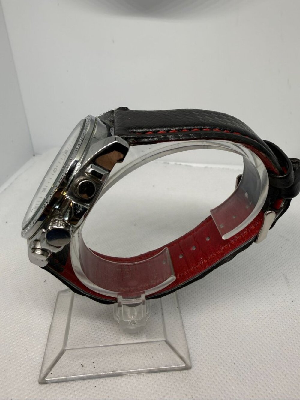 Megir 1010 Men White Dial Red Accent Chronograph Black Tachymeter Quartz Watch - Picture 3 of 12